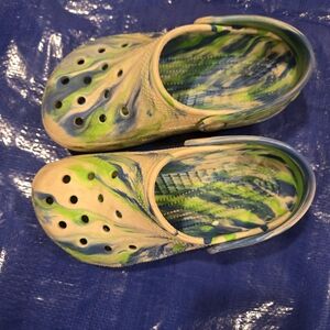 CROCS Kids Blue Green Cream Slippers